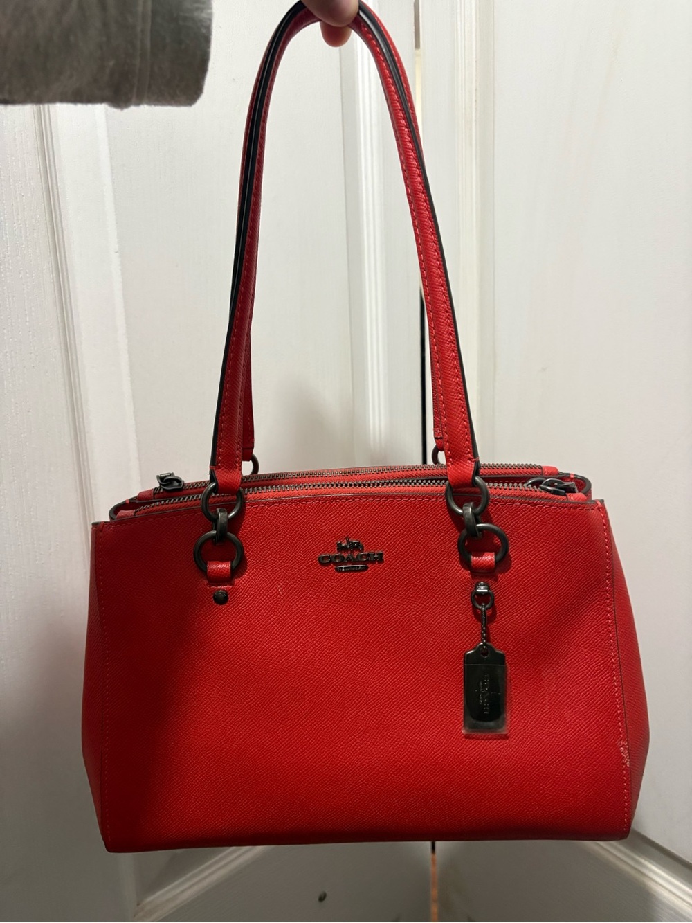 Coach Red Leather Double-Handle Shoulder Tote
